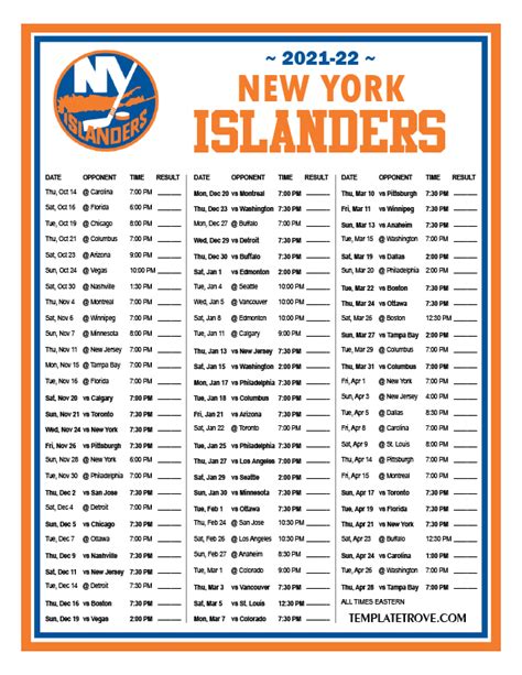 islanders schedule 2021 printable