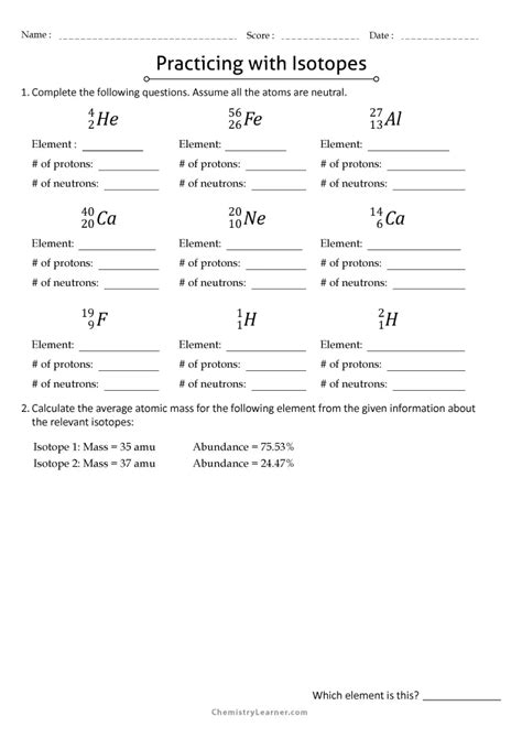 Isotope Worksheet Practice