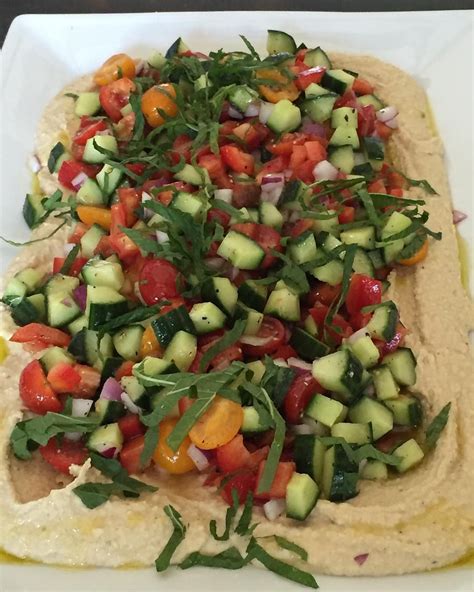 israeli vegetable salad on hummus ina garten