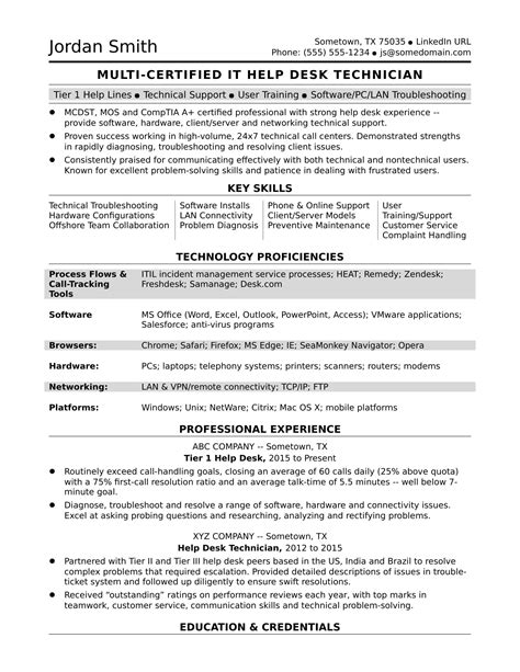 IT Help Desk Resume Example Technical Analyst IT Support