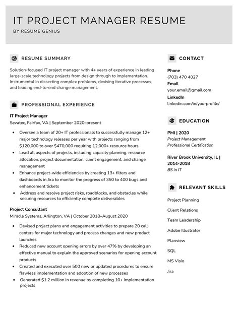 IT program manager resume, sample, CV, job description