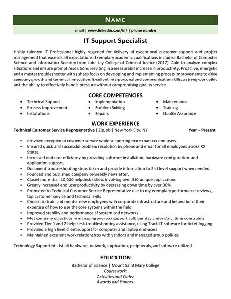 IT Support Specialist Resume Samples QwikResume
