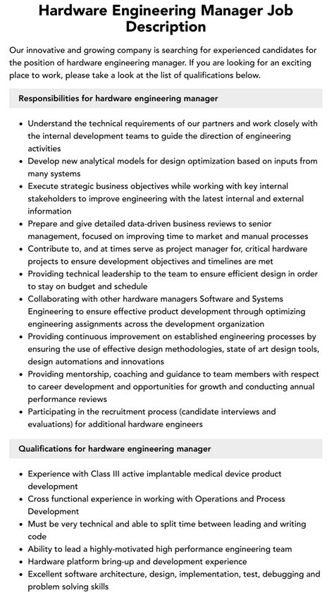 It Hardware Manager Job Description