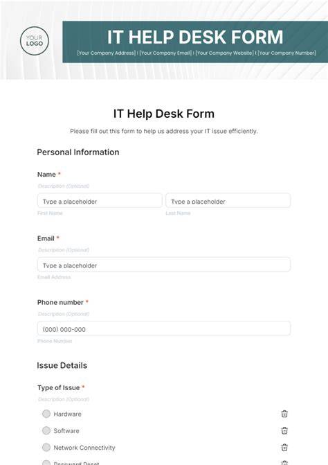 it help desk form template
