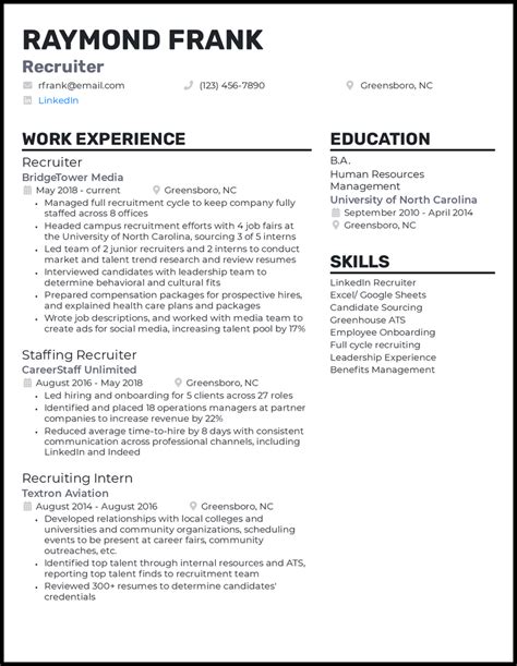 it recruiter resume for 1 year experience