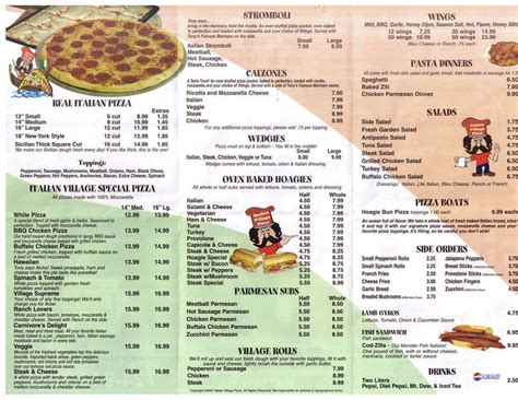 italian village pizza menu