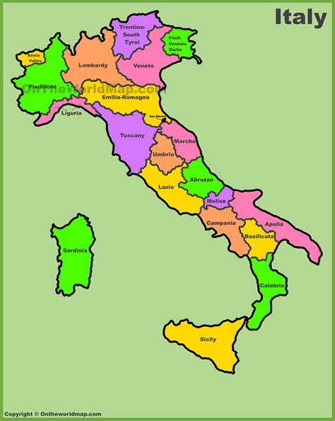 Italien Karta Regioner Europa Karta