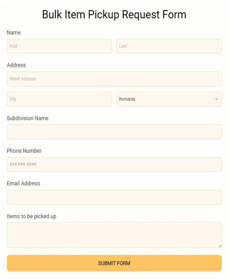 item pick up form template