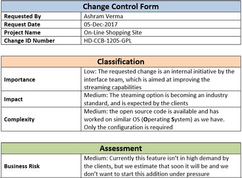 itil change control form template