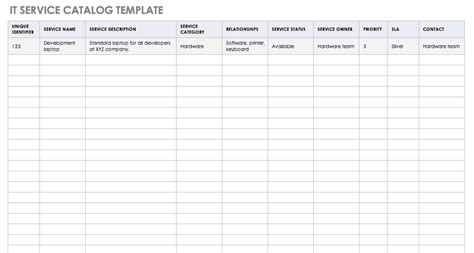 Itil Service Catalog Template Xls
