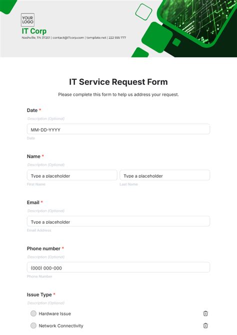 itil service request form template
