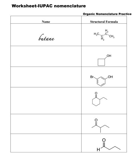 iupac naming exercises with answers