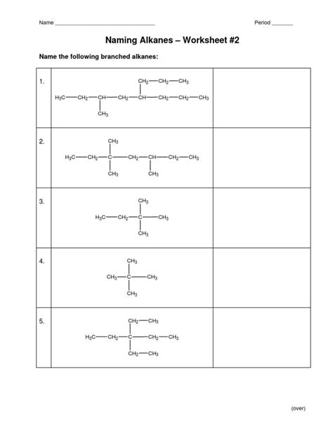 iupac nomenclature of alkanes worksheet