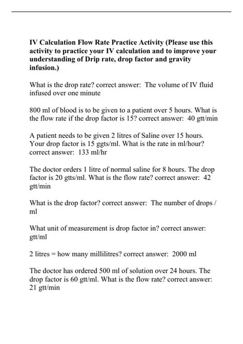 Iv Pump Rate Practice Problems