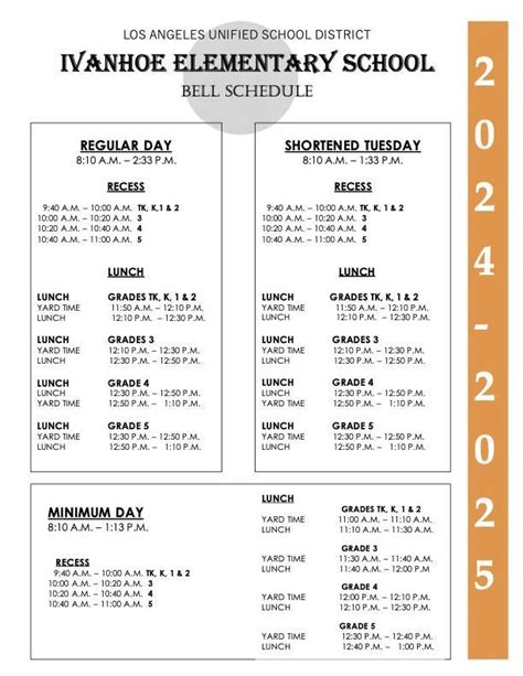 Ivanhoe Elementary School Calendar