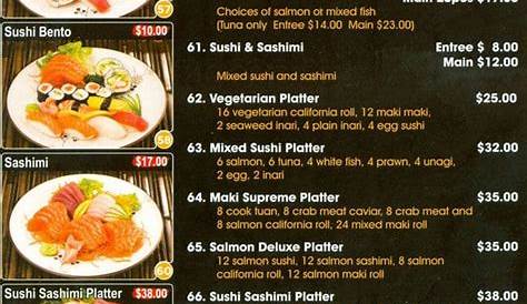 The J Sushi menu in Innisfil, Ontario, Canada