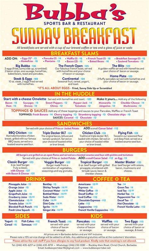 J Bar Breakfast Menu