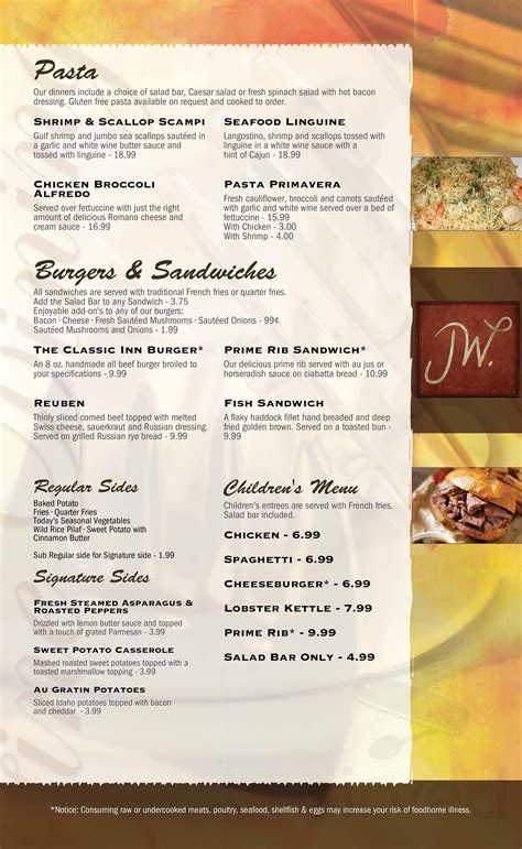 j w halls menu