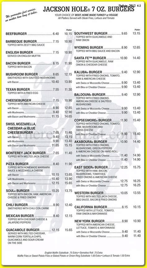 jackson's hole menu