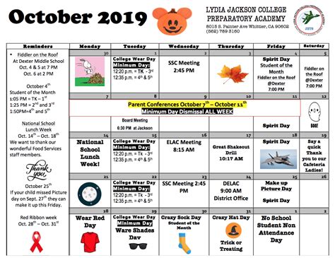 Jackson Elementary School Calendar