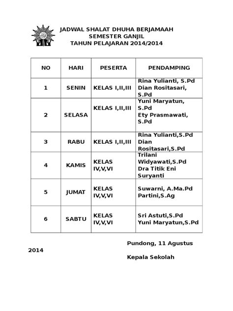 jadwal dan dokumentasi kegiatan keagamaan