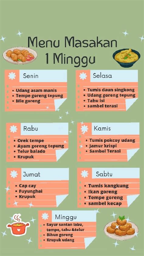 jadwal menu makan 1 minggu