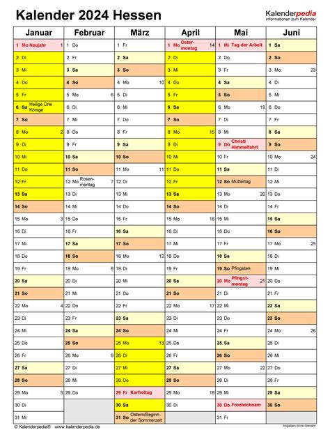 jahreskalender mit feiertagen hessen