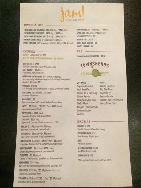 Jam Cafe Lipa Menu