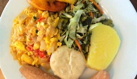 Jamaican Cookout Food Ackee And Saltfish With Fried Breadfruit Callaloo Fried