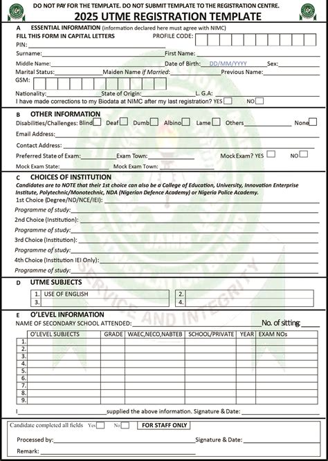 jamb candidate registration form template