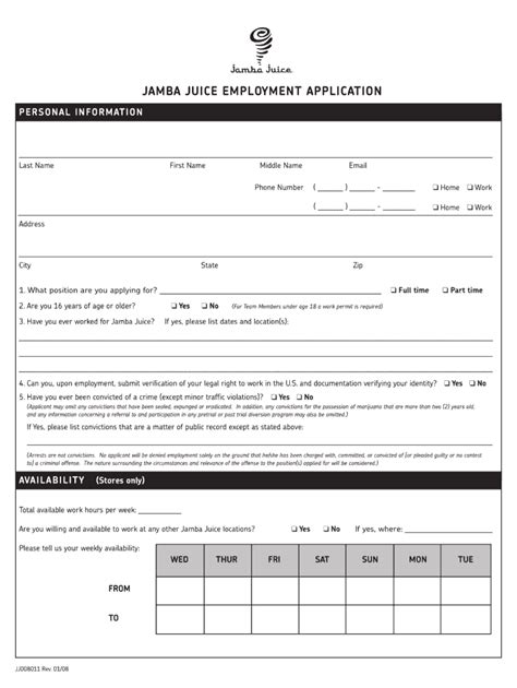 Jamba Application Form Printable PDF Job application form, Printable