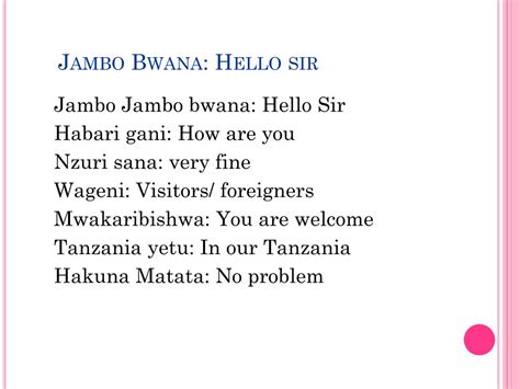 jambo bwana translation to english