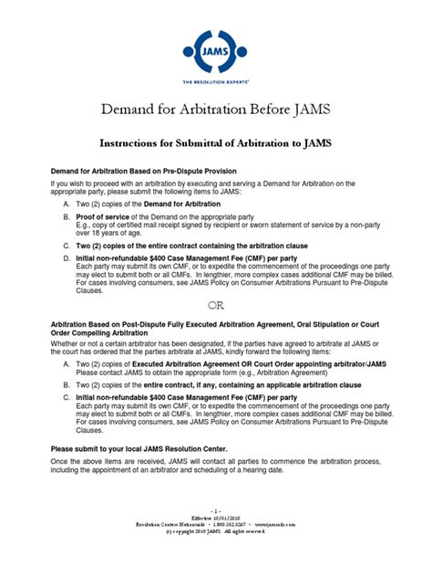 Jams Arbitration Demand Pdf