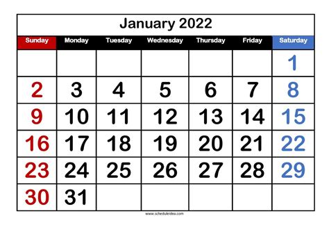 jan 2022 calendar printable