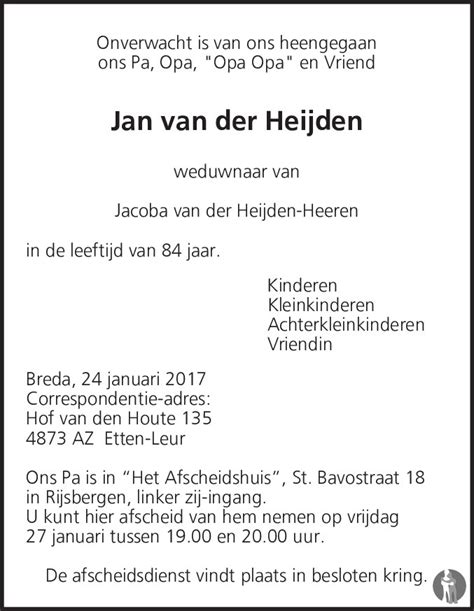 jan van der heijden overleden