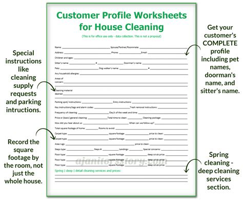 janitor customer information form template