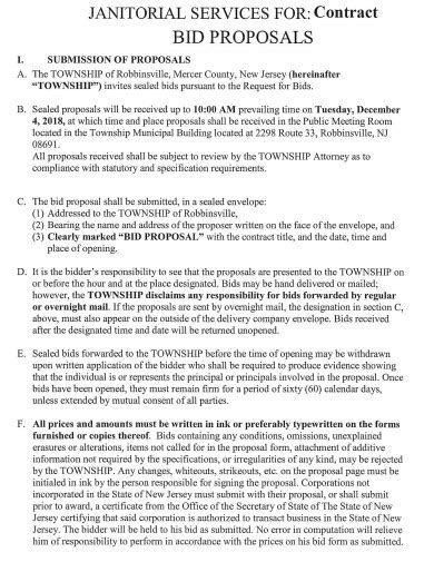 Janitorial Bid Contracts