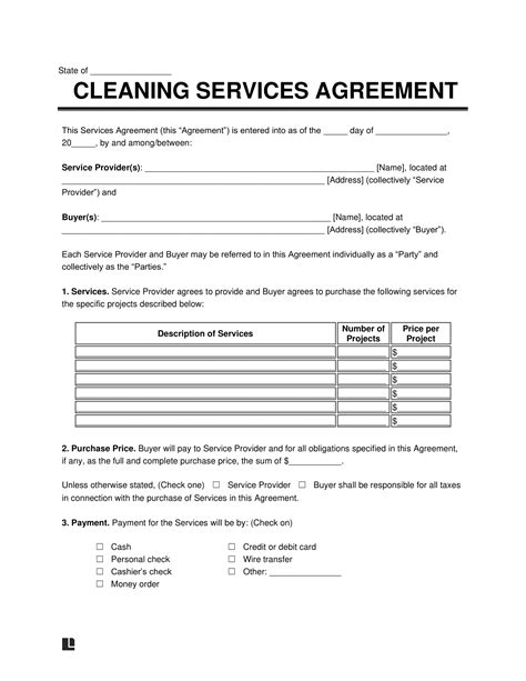 Free Cleaning Service Agreement Template Printable Templates