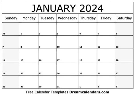 January 2024 Calendar Template Word