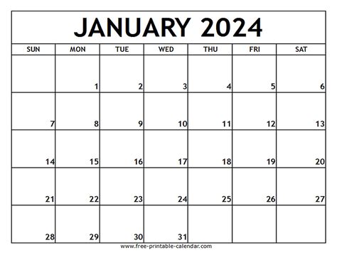 January 2024 Printable Calendar Free