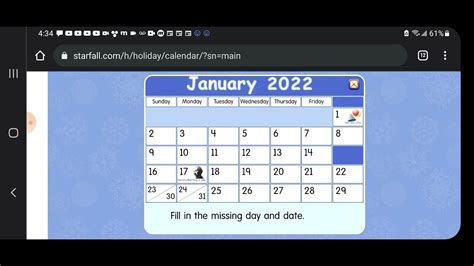 january 2022 calendar starfall