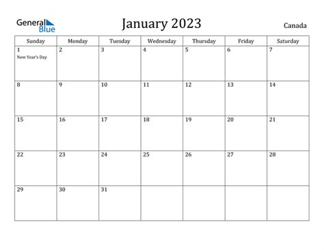 january 2023 calendar canada excel