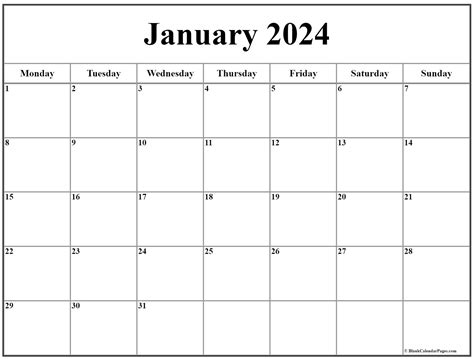 january calendar 2024 monday start