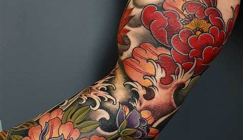 Amazing Japanese Tattoo Design With Lotus Tattoo Design In Hand