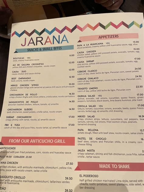 jarana menu