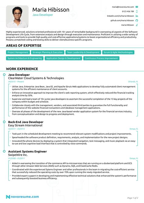java backend developer resume sample