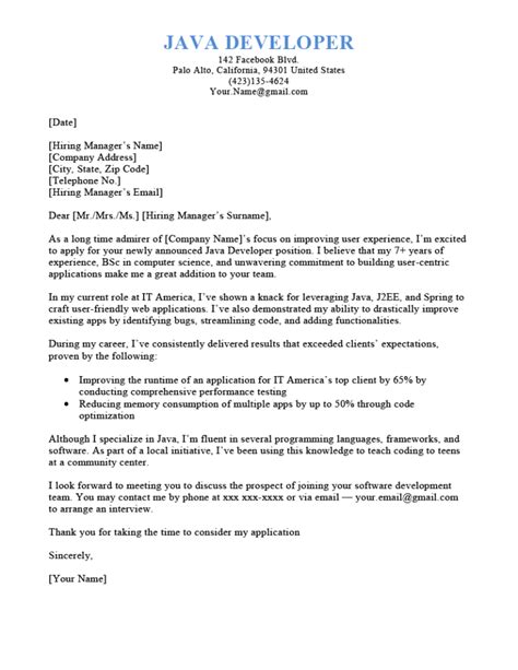 java developer cover letter examples