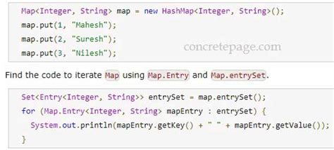 java for loop map entry set