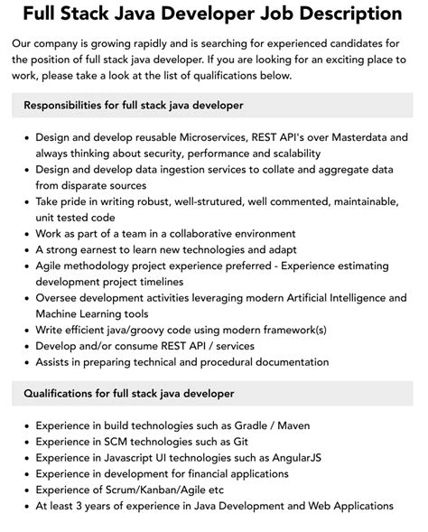 java full stack developer job description