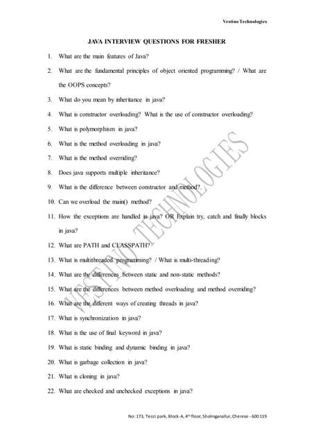 java interview coding questions for freshers pdf